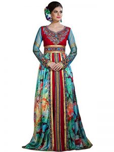 Dark Pink And Pastel Color Exclusive Georgette Long Party Moroccan Long Sleeve Dress Kaftan
