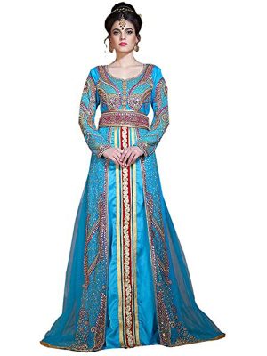 Ferozi And Dark Pink Color Designer Partywear Dubai Dress Moroccan Style Arabic Long Sleeve Wedding Caftan