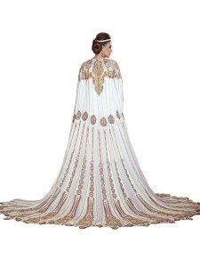 Contemporary Classy Gold And Off White & Gray Modern Moroccan Wedding Long Sleeve Dress Kaftan