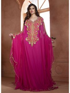 Pink Color Designer Hand Beaded Dubai Ladies Long Sleeve Party Wedding Kaftan