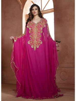 Pink Color Designer Hand Beaded Dubai Ladies Long Sleeve Party Wedding Kaftan