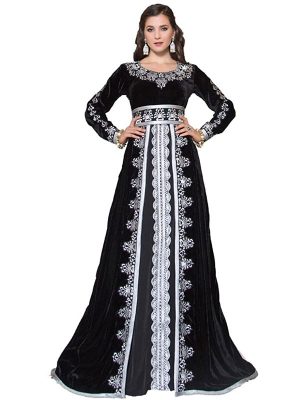 Kaftan Thread Work Black Color Arabic Evening Dress