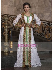 Arabic Style With Embroidery Work And Machine Work Kaftan White Color Net Brasso