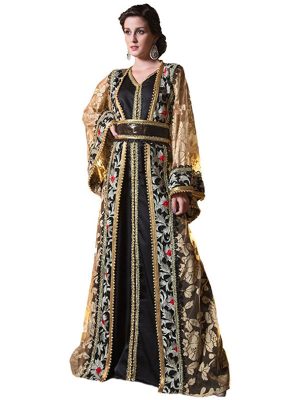 Biscuit Color Designer Embroidery Arabic Moroccan Style Caftan