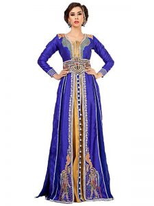 Effective Blue & Gold Color Jacket Style Moroccan Embroidered Wedding Kaftan