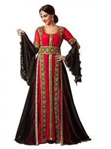 Red And Black Color Moroccan Style Embroidery Kaftan