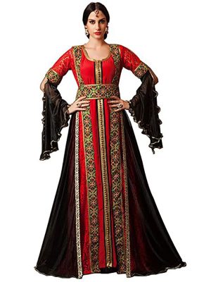 Red And Black Color Moroccan Style Embroidery Kaftan