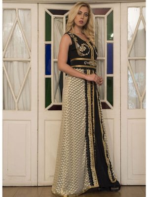 Black And Beige Partywear Moroccan Style Dress