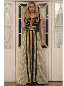 Black And Beige Partywear Moroccan Style Dress