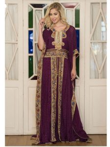 Violet Color Embroidery Moroccan Kaftan