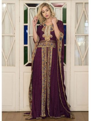 Violet Color Embroidery Moroccan Kaftan