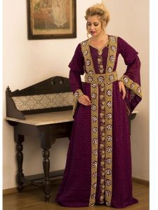 Violet Full Sleeve Moroccan Style Handmade Dress