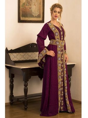 Violet Full Sleeve Moroccan Style Handmade Dress