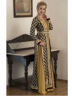 Black And Yellow Party Wear Arbic Style Moroccan Kaftan