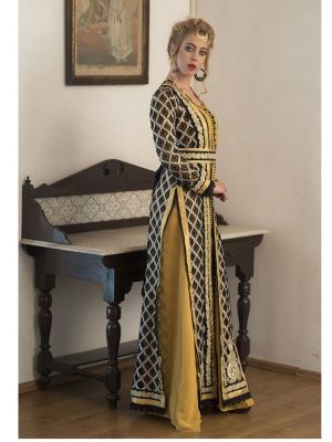 Black And Yellow Party Wear Arbic Style Moroccan Kaftan