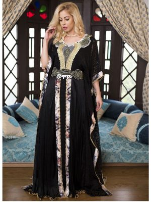 Black Kaftan Evening Dresses With Thread Work