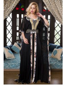 Black Kaftan Evening Dresses With Thread Work