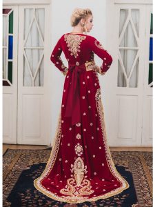 Maroon Long Sleeve Arabic Wedding Kaftan