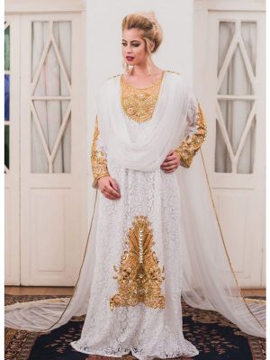 White Wedding Style Kaftan With Veil