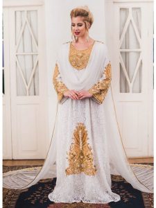 White Wedding Style Kaftan With Veil