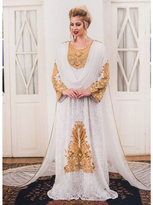 White Wedding Style Kaftan With Veil