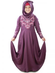 Purple Color Kid'S-Rayon Kid'S Abaya