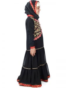 Black Color Kid'S-Georgette Kid'S Abaya