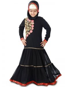 Black Color Kid'S-Georgette Kid'S Abaya