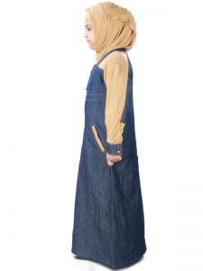 Beige And Blue Color Kid'S-Denim Kid'S Abaya