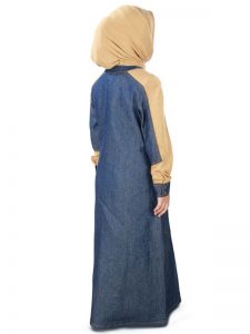 Beige And Blue Color Kid'S-Denim Kid'S Abaya