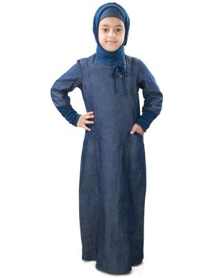 Blue Color Kid'S-Denim Kid'S Abaya