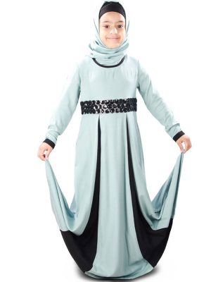 Blue And Black Color Kid'S-Rayon Kid'S Abaya