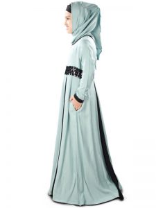 Blue And Black Color Kid'S-Rayon Kid'S Abaya