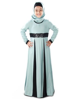 Blue And Black Color Kid'S-Rayon Kid'S Abaya