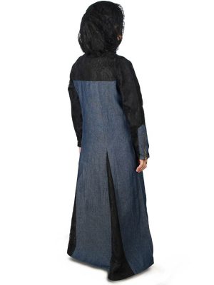 Blue And Black Color Kid'S-Denim Kid'S Abaya