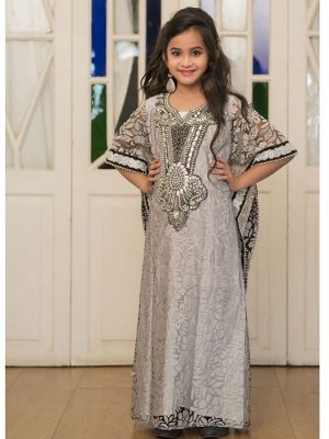 Gray Handmade Designer Kaftan For Girl