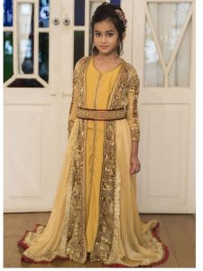 Beige And Golden Yellow Moroccan Style Kids Caftan