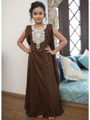 Brown Color Arabic Style Kaftan For Kids