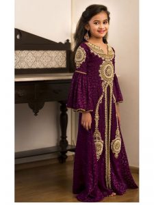 Kids Violet Handwork Party Wear Dress