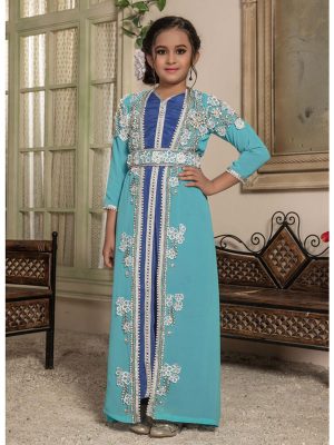 Kids Blue Color Moroccan Kaftan