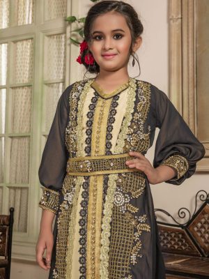 Kids Black And Beige Color Moroccan Caftan