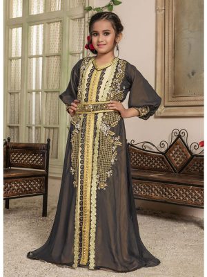 Kids Black And Beige Color Moroccan Caftan