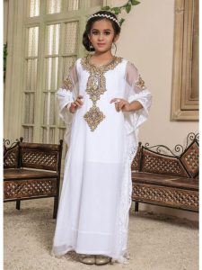 Kids White Color Free Size Kaftan