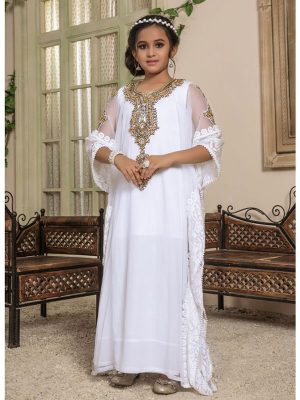 Kids White Color Free Size Kaftan