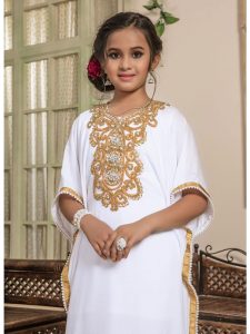 Kids White Color Free Size Kaftan