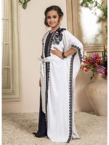 Kids White And Black Color Moroccan Kaftan