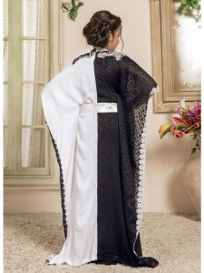 Kids White And Black Color Moroccan Kaftan