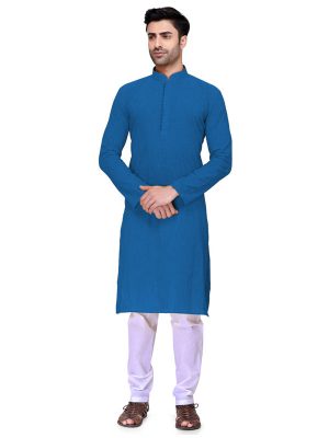 Navy Blue Colour Art Silk Kurta Pajama For Men