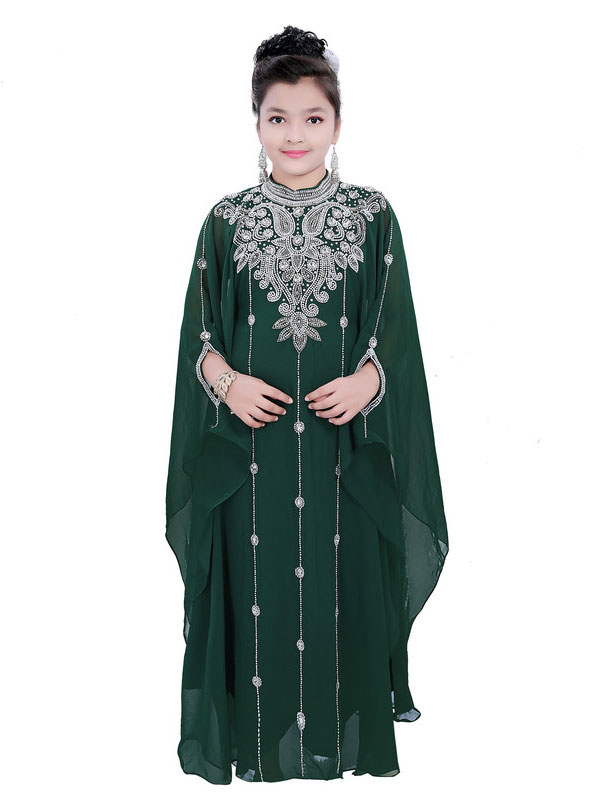 Muslim Kids Girls Hijab Prayer Maxi Dress Islamic Arabic Long Sleeve Kaftan  Robe | eBay