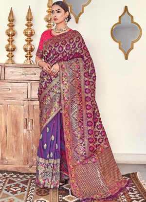 Purple Banarasi Wedding Wear Saree
